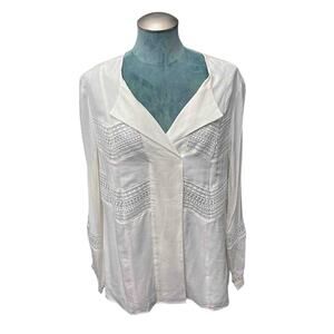 Chico's NWT Lace Trim Pullover Long Sleeves Fashion Top Size 2 Ecru Cottagecore